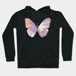 Iridescent Butterfly Drawing - Pink Shiny Morpho Butterfly Hyperrealism Pencil Art Hoodie